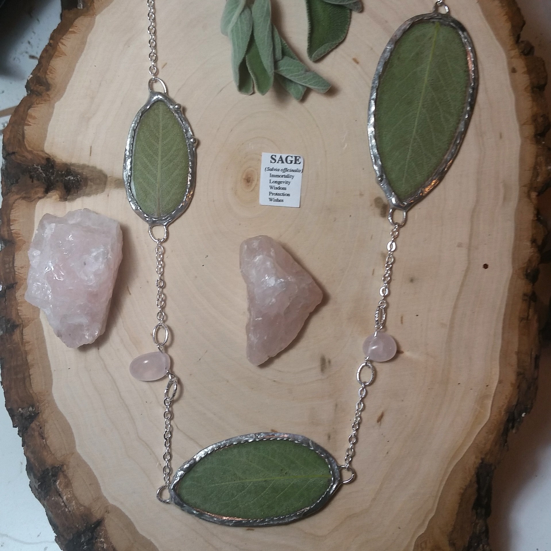 Sage Leaves rose Quarts necklace (1)