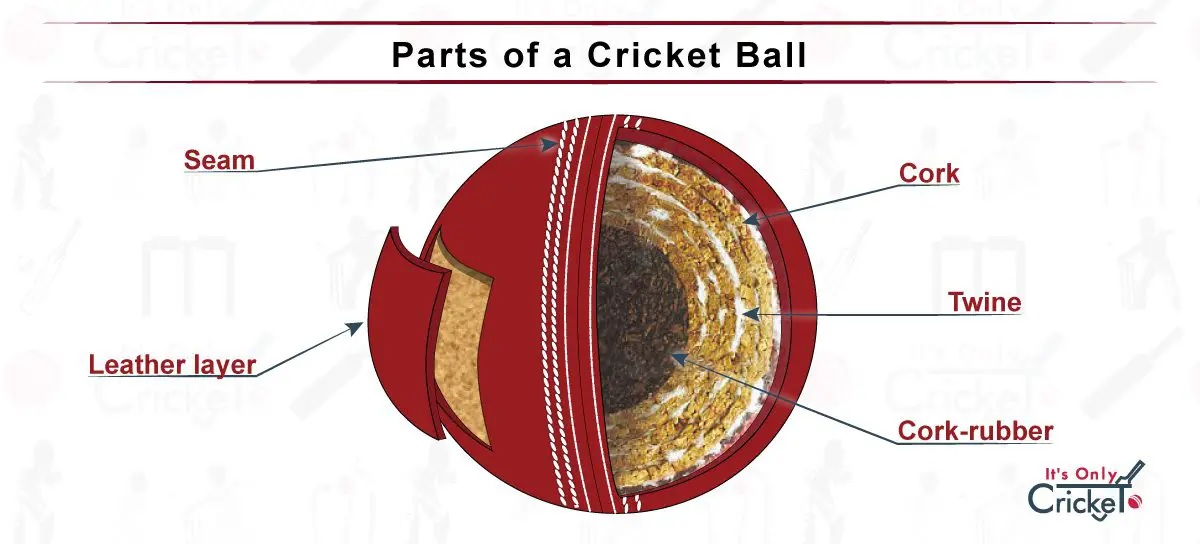 Diagram of the inside of a cricket ball
