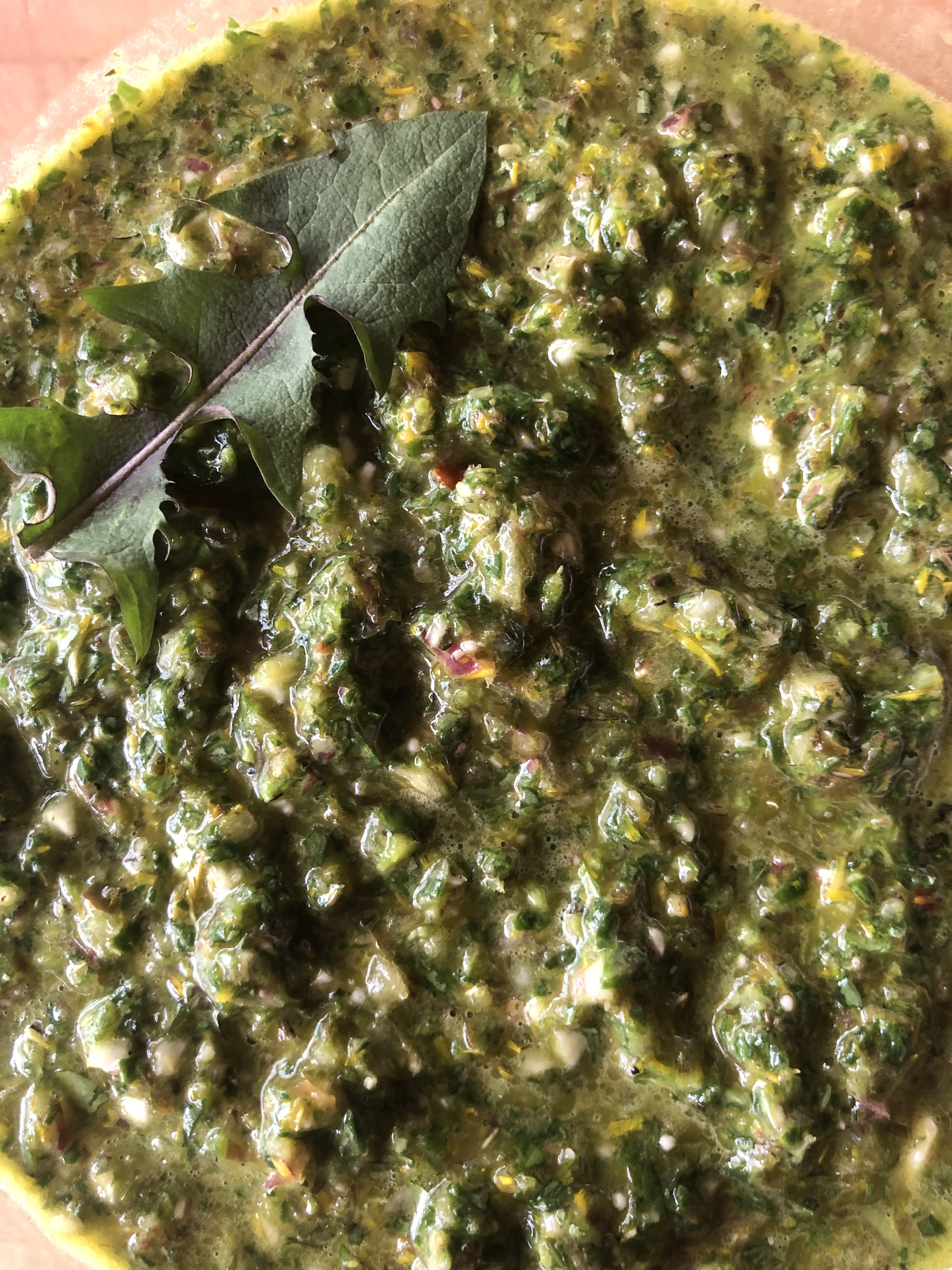 Close-up of salsa verde